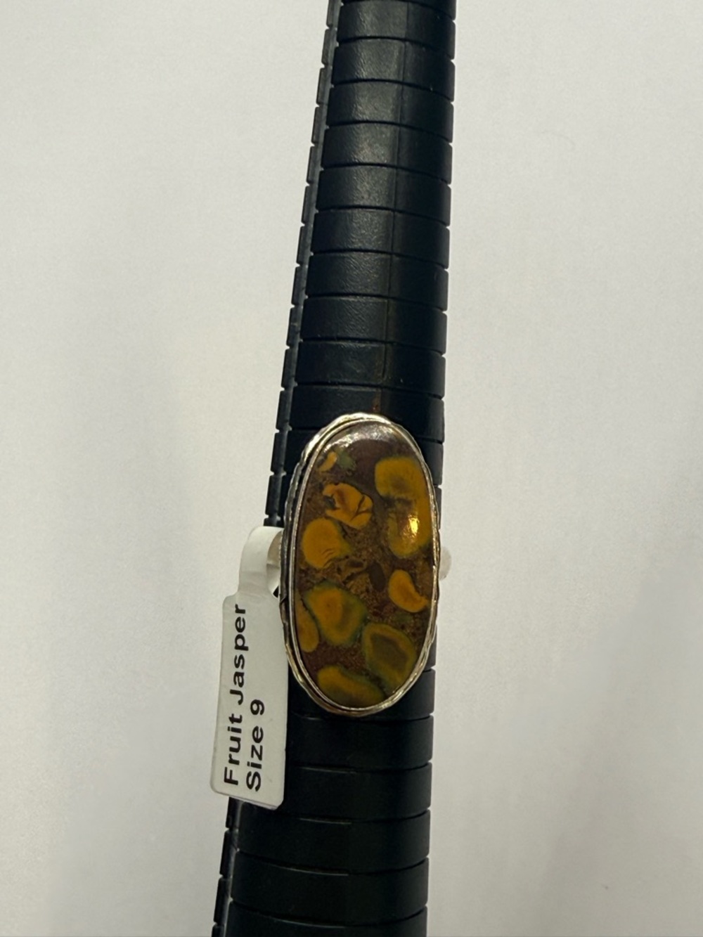 Sterling Fruit Jasper Oval Stone Ring - Size 9